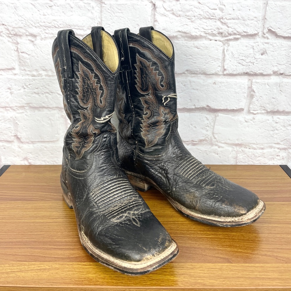 Lagrange Brown Western Square Leather Cowboy Boots Size 8